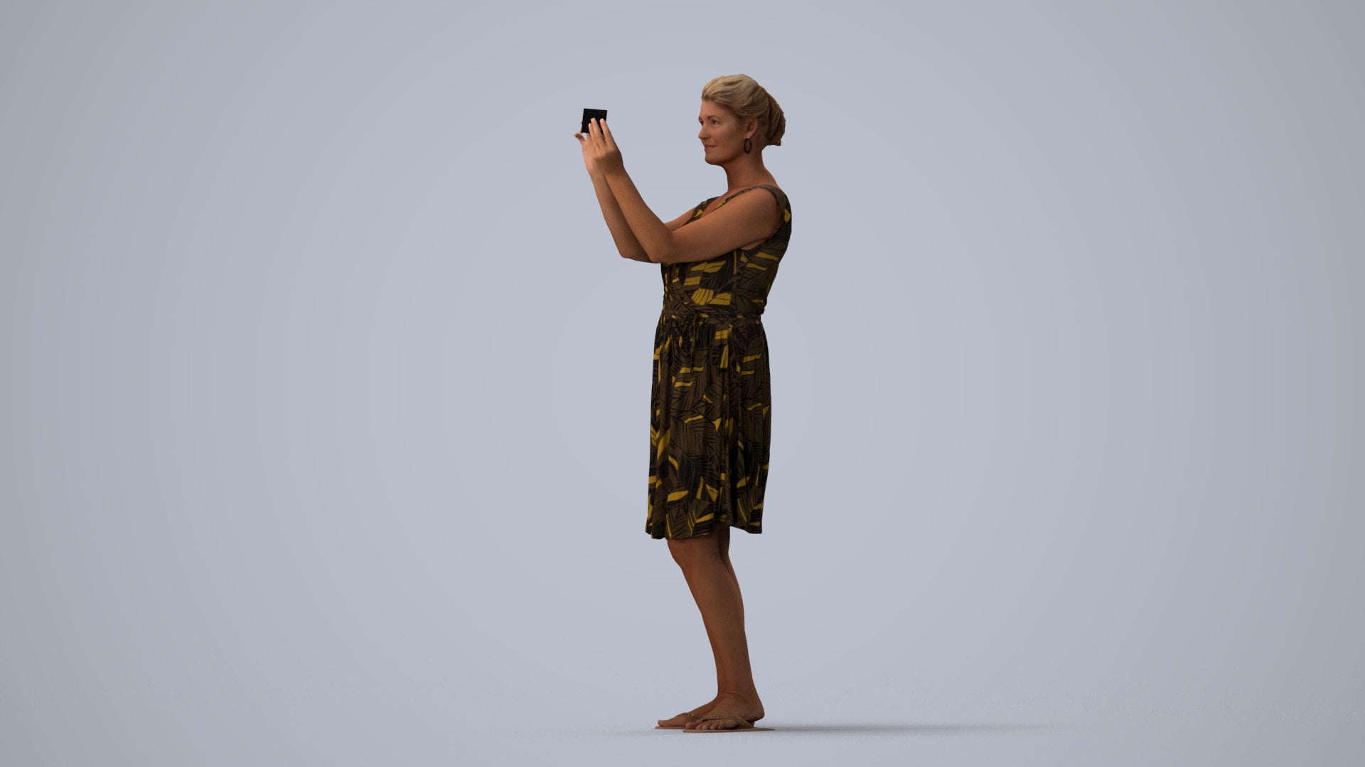 realistic 3D people woman casual standing, render-ready for V-Ray and Corona, FBX OBJ, three-quarter view render