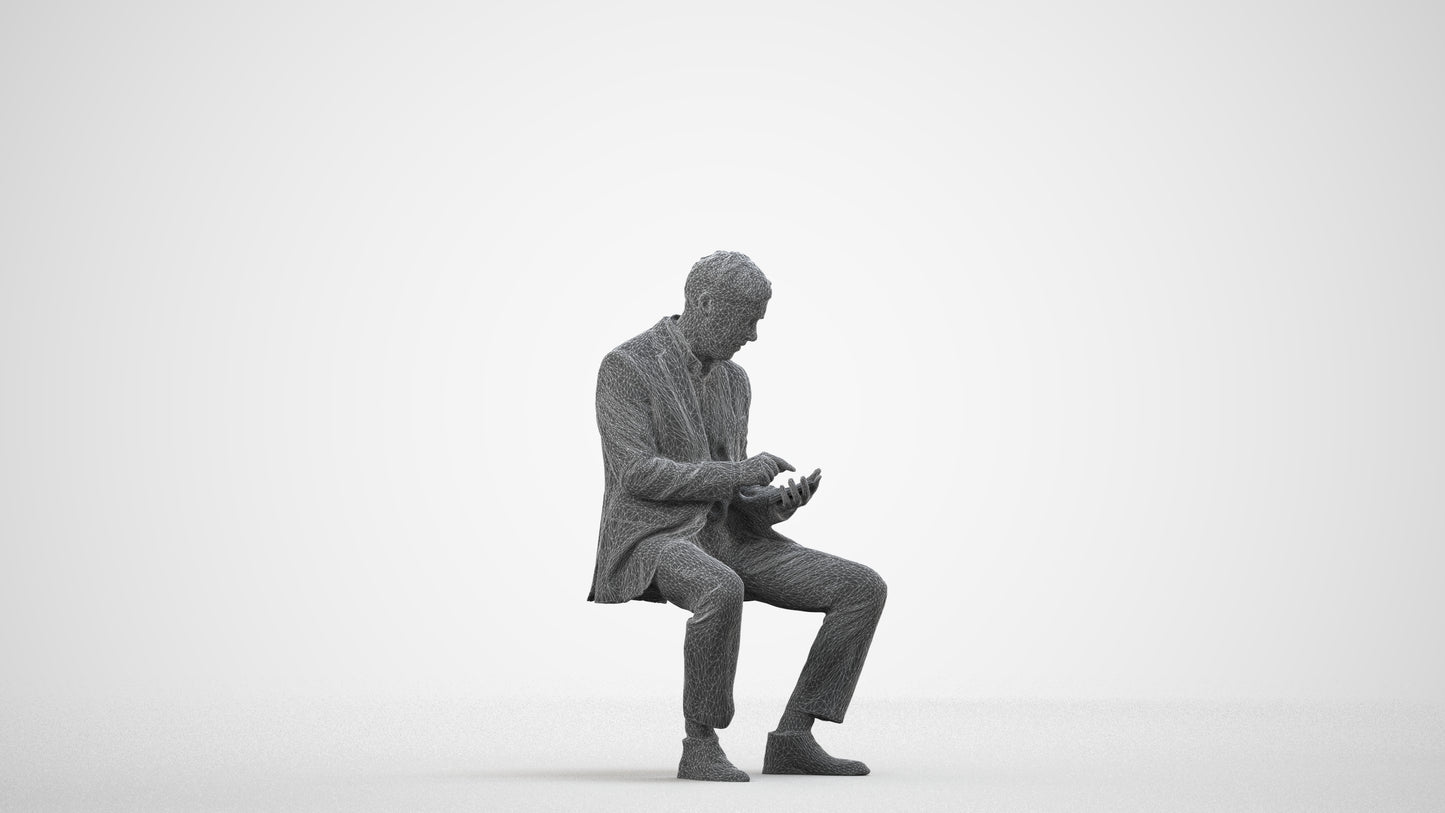 photogrammetry 3D man business, realistic human model archviz FBX, wireframe side view