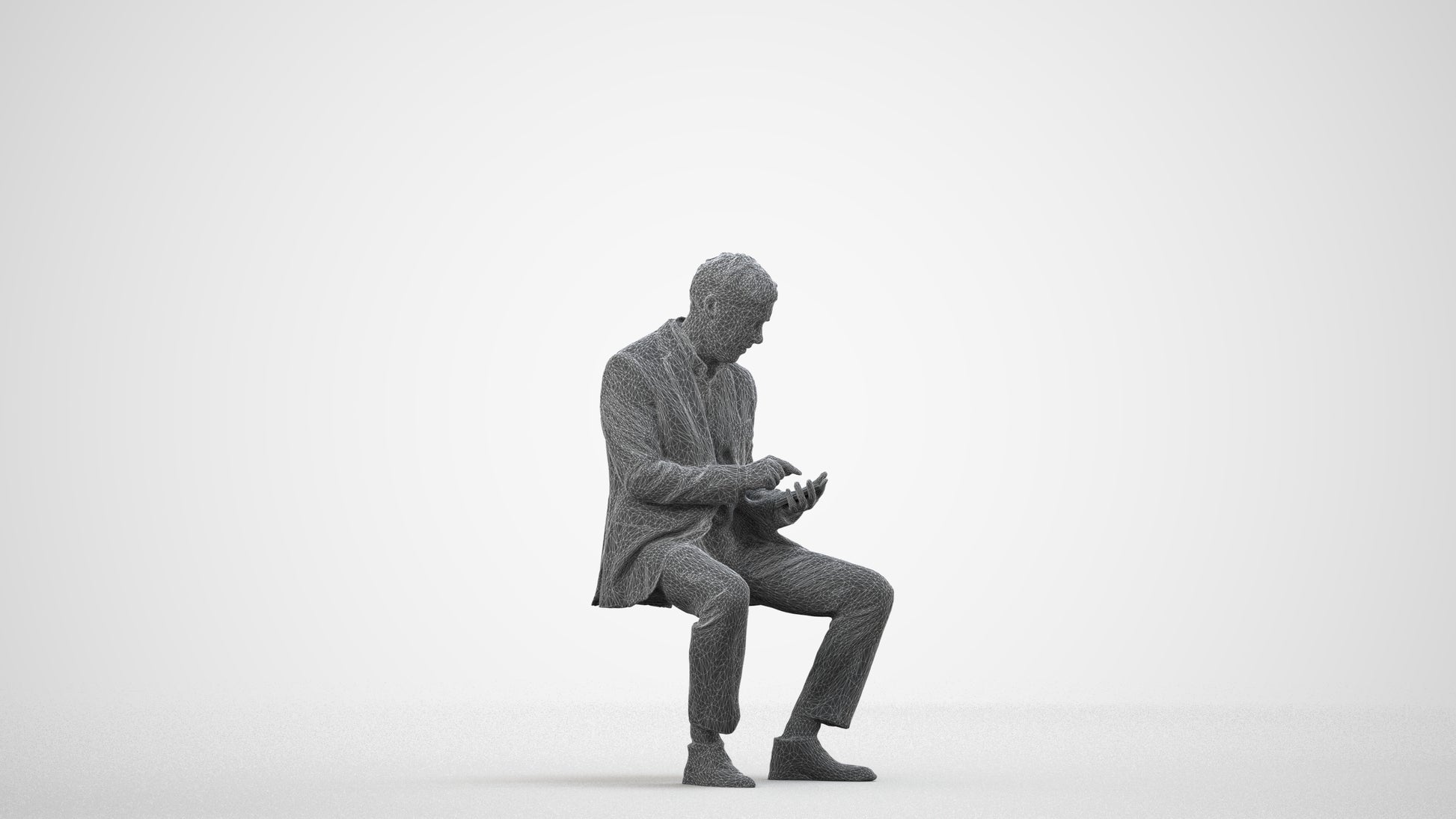 photogrammetry 3D man business, realistic human model archviz FBX, wireframe side view