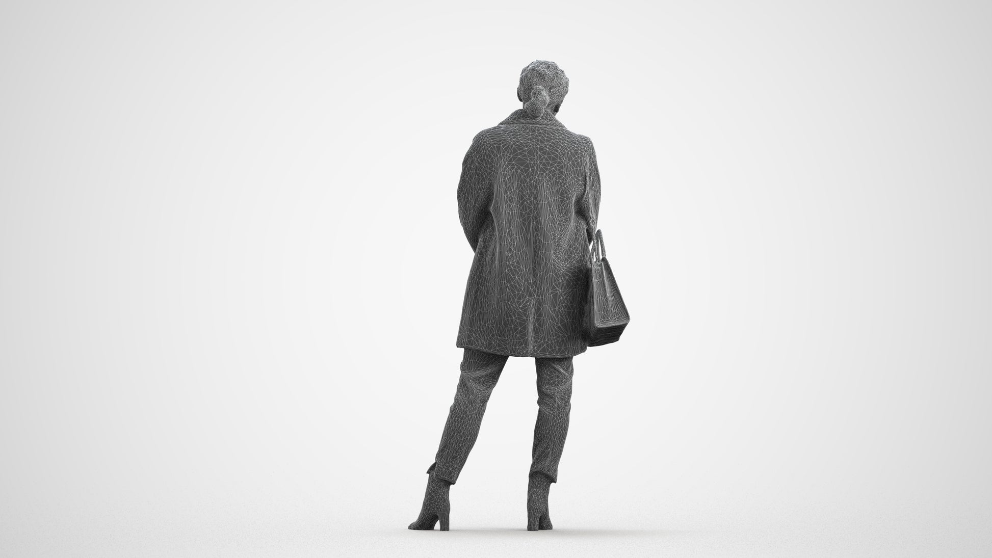 scanned 3D woman business standing, photogrammetry people for Enscape and V-Ray, wireframe front view