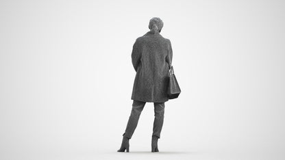 scanned 3D woman business standing, photogrammetry people for Enscape and V-Ray, wireframe front view