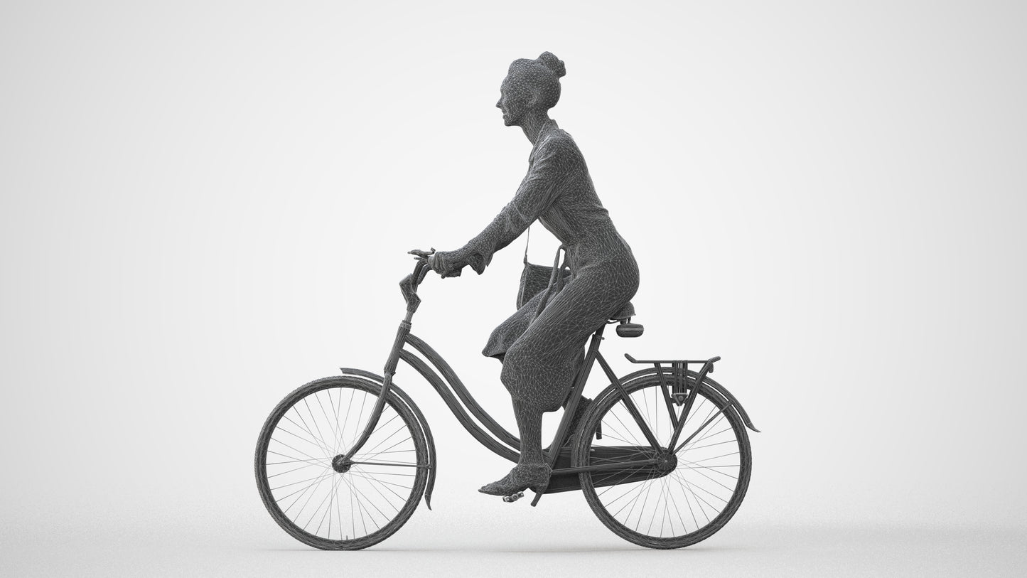 realistic 3D woman casual cycling, scanned archviz people for Blender and 3ds Max, square thumbnail