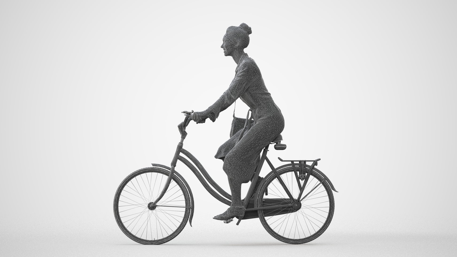 realistic 3D woman casual cycling, scanned archviz people for Blender and 3ds Max, square thumbnail