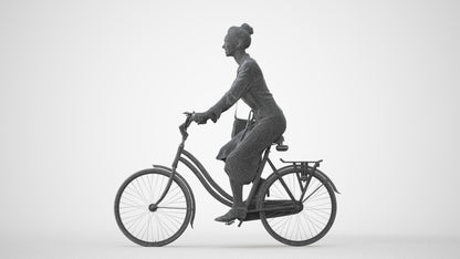 realistic 3D woman casual cycling, scanned archviz people for Blender and 3ds Max, square thumbnail