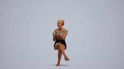 realistic 3D woman casual sitting, scanned archviz people for Blender and 3ds Max, standing pose render