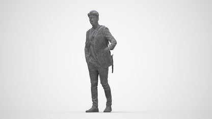 3D scanned man standing casual, photorealistic archviz people for Enscape and SketchUp, wireframe back view