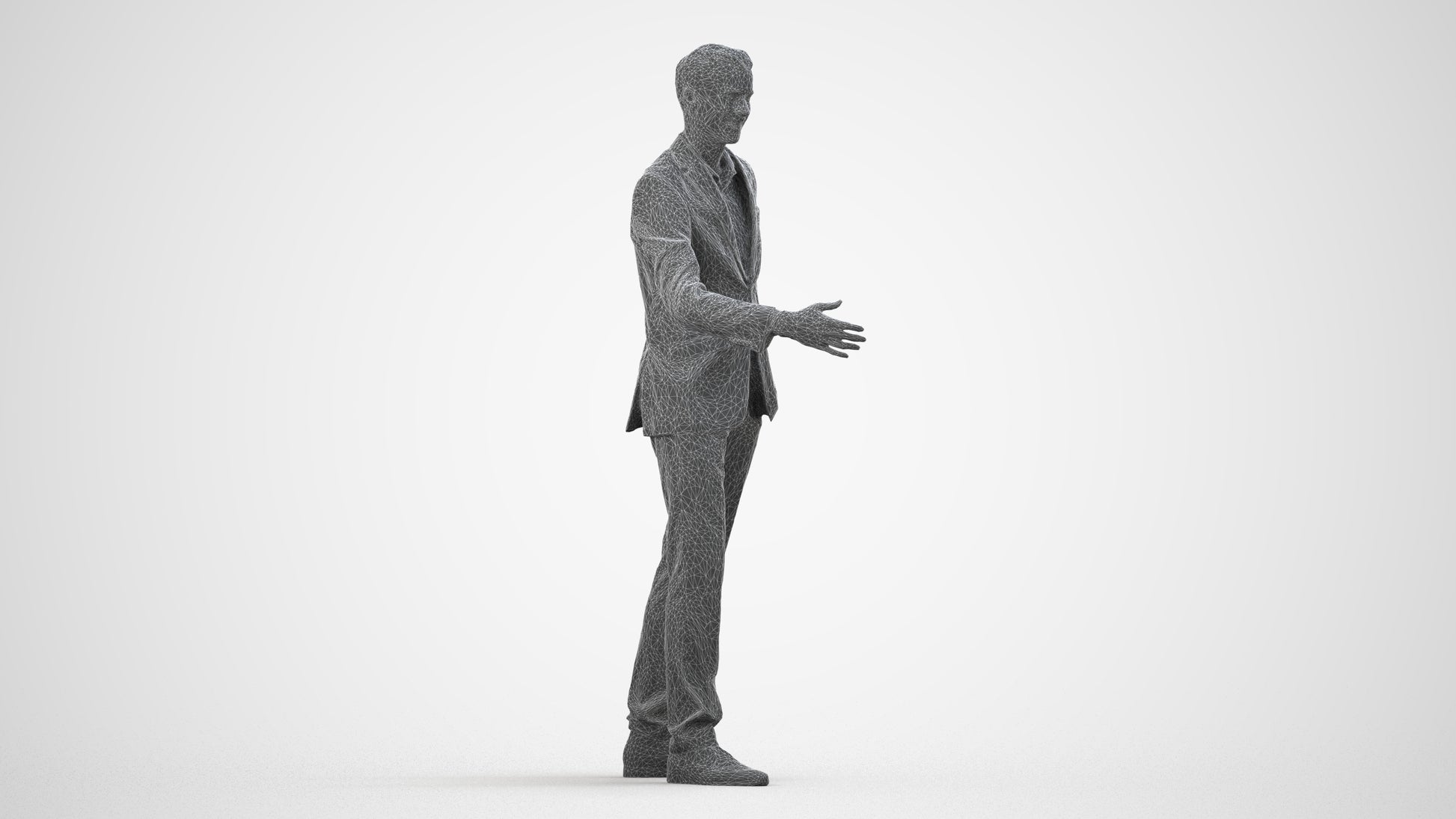realistic 3D human man business, archviz people FBX OBJ for Blender, wireframe side view