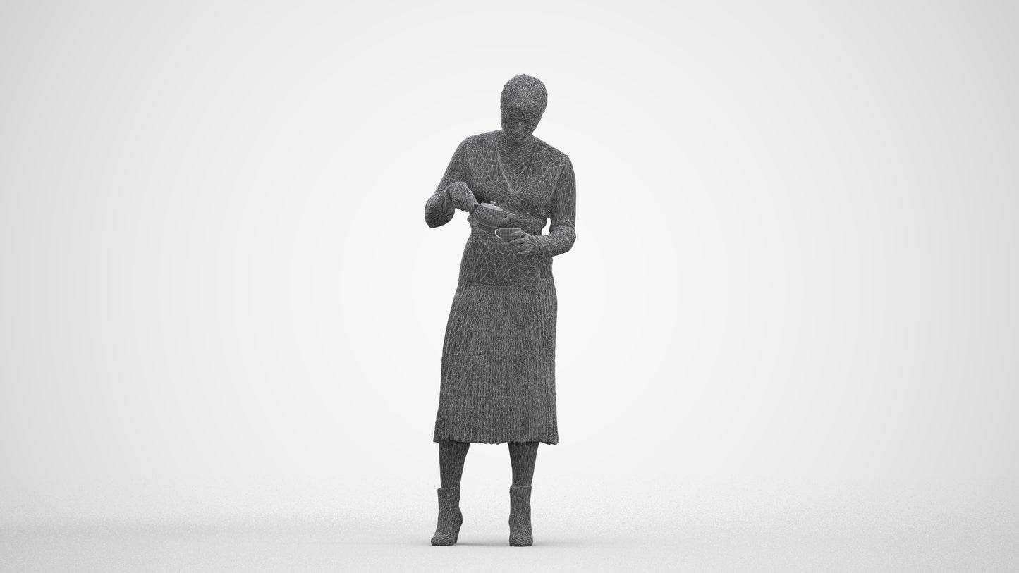 realistic 3D woman casual standing, scanned archviz people for Blender and 3ds Max, three-quarter front view render