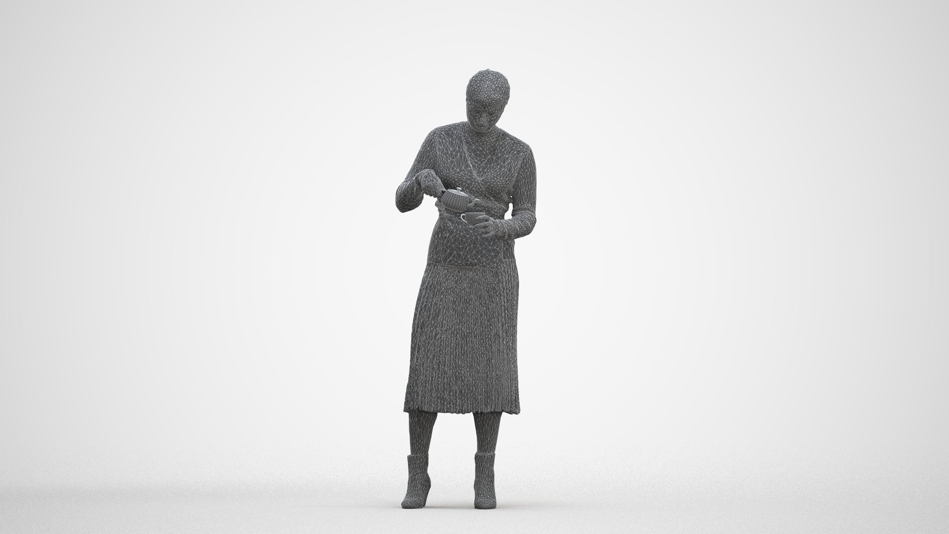 realistic 3D woman casual standing, scanned archviz people for Blender and 3ds Max, three-quarter front view render