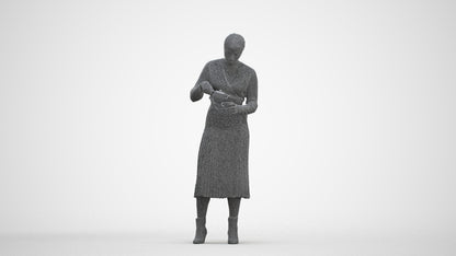 realistic 3D woman casual standing, scanned archviz people for Blender and 3ds Max, three-quarter front view render