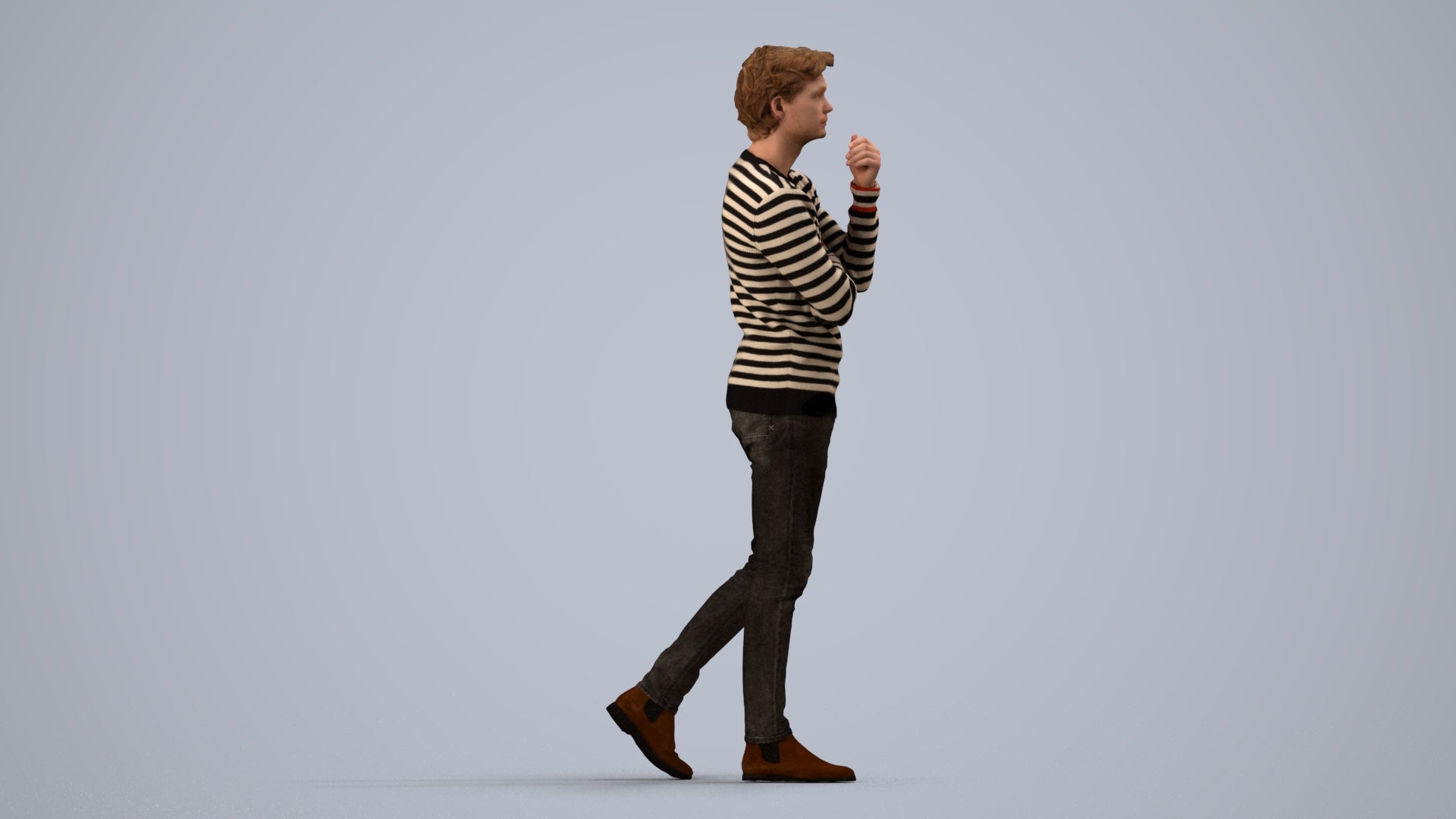 realistic 3D human man casual standing, archviz people FBX OBJ for Blender, side view render