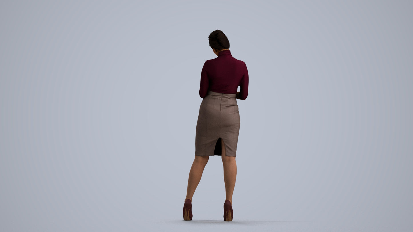 3D scanned woman standing business, photorealistic archviz people for Enscape and SketchUp, front view render