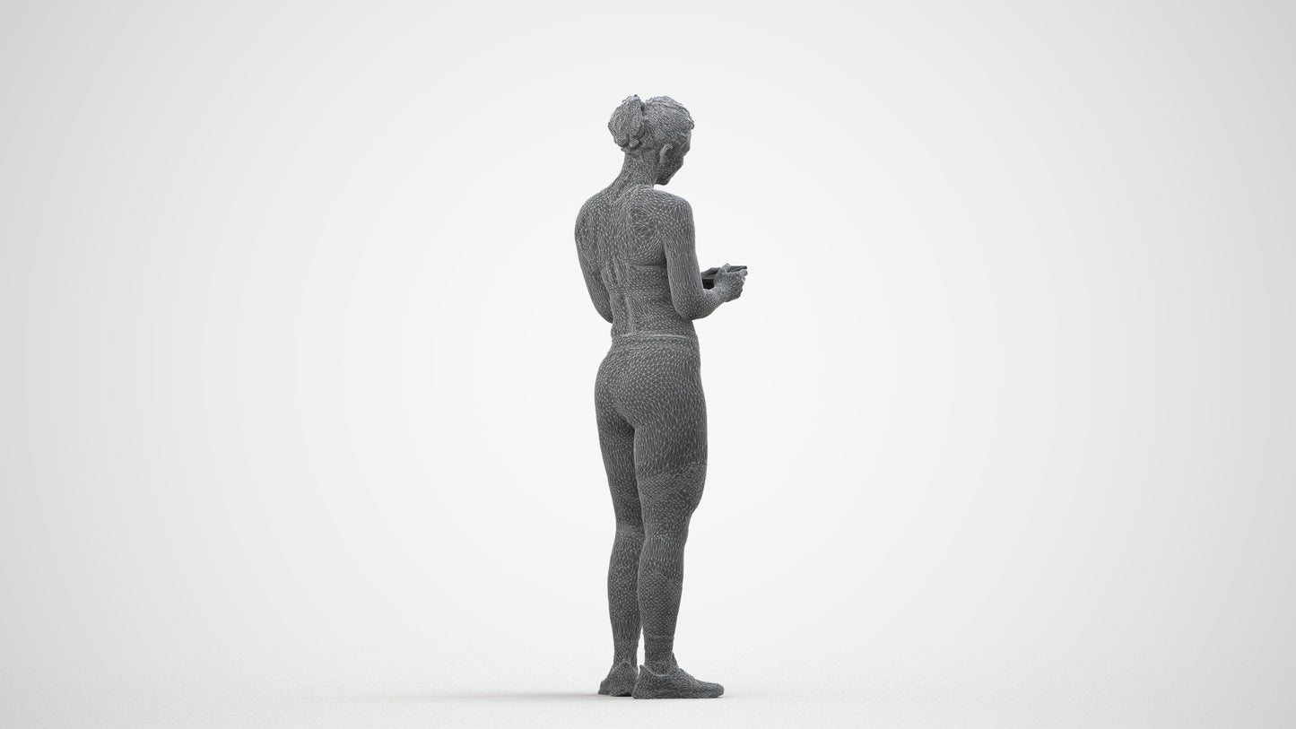 scanned 3D woman sport, photogrammetry people for Enscape and V-Ray, wireframe side view