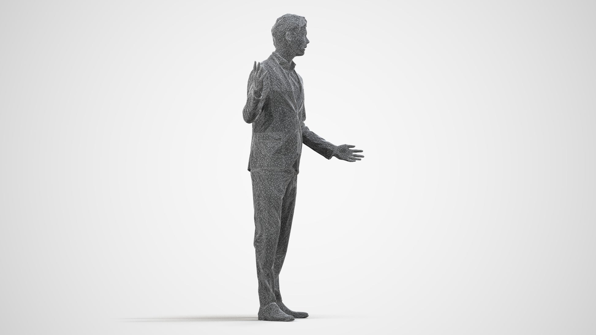 photogrammetry 3D man business, realistic human model archviz FBX, wireframe side view