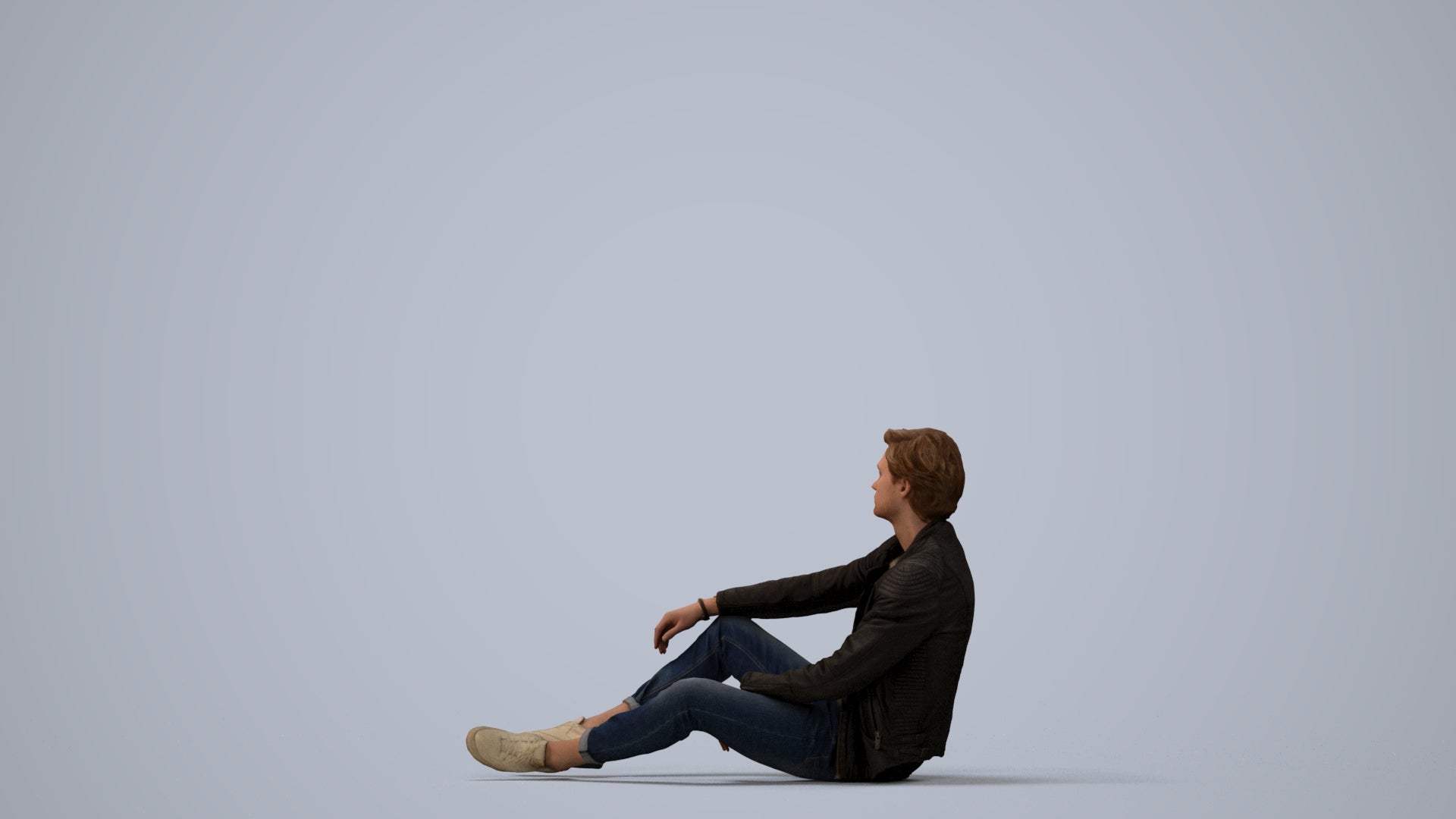 realistic 3D people man casual sitting, render-ready for V-Ray and Corona, FBX OBJ, three-quarter view render