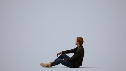 realistic 3D people man casual sitting, render-ready for V-Ray and Corona, FBX OBJ, three-quarter view render