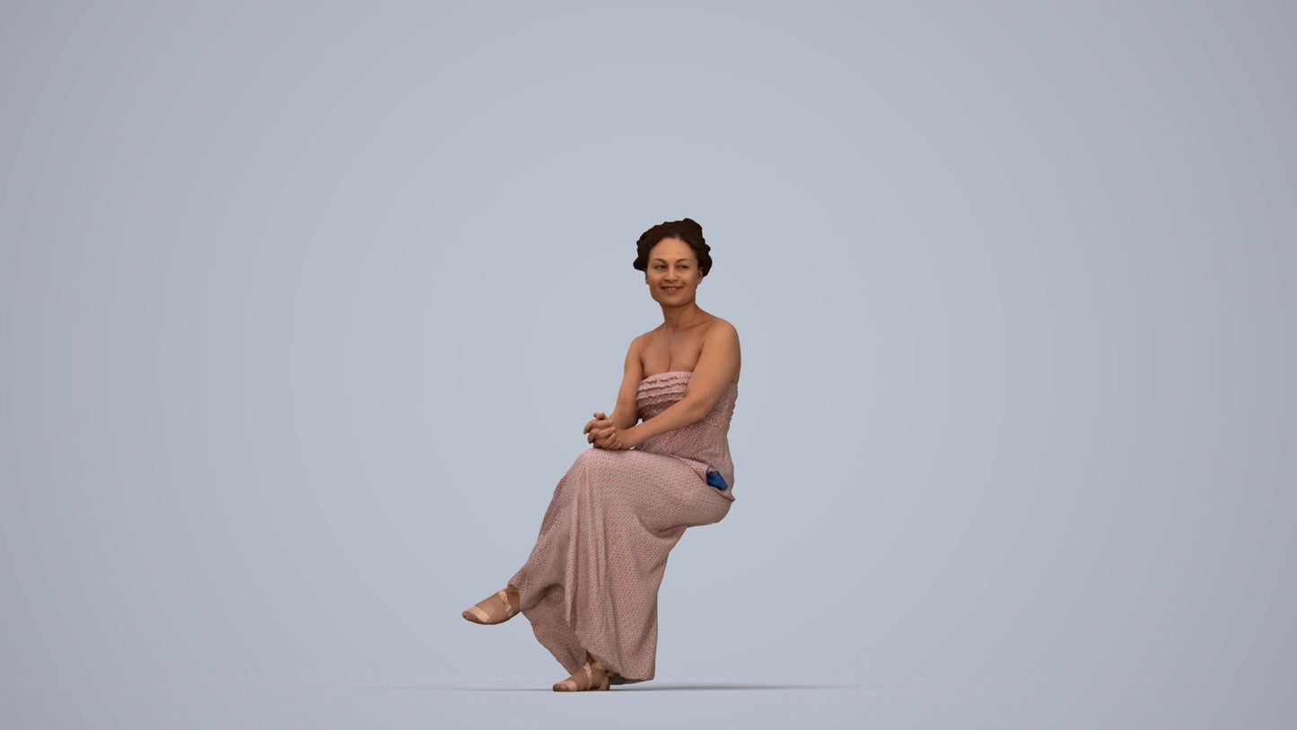photogrammetry 3D woman casual sitting, realistic human model archviz FBX, top-down view render