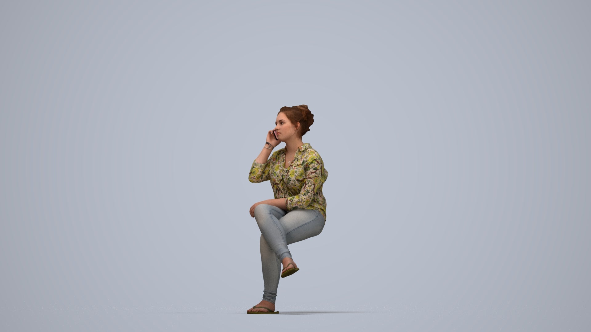 3D scanned boy sitting casual, photorealistic archviz people for Enscape and SketchUp, top-down view render