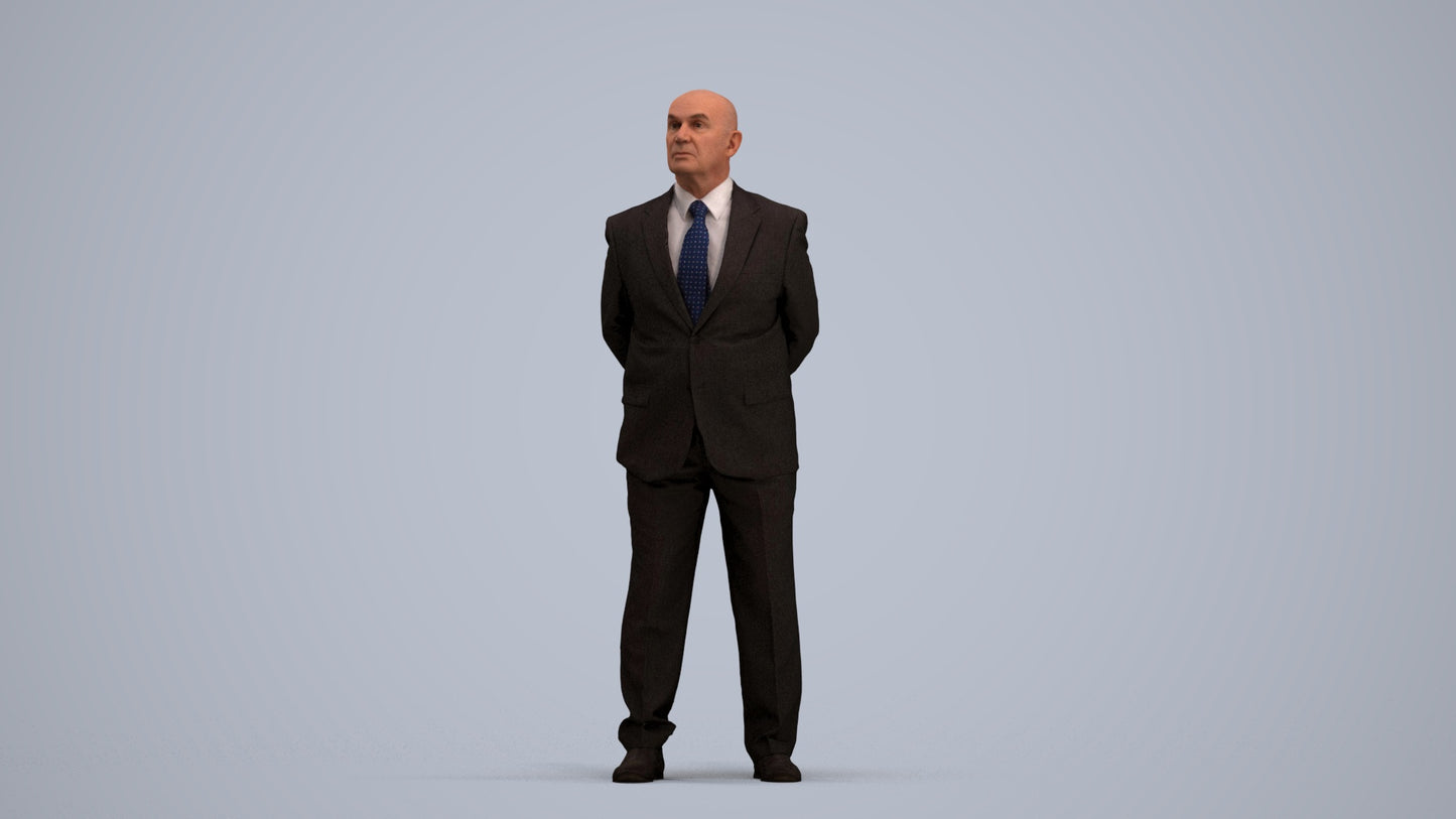 3D people model senior man business mix, scanned human for 3ds Max rendering, standing pose render