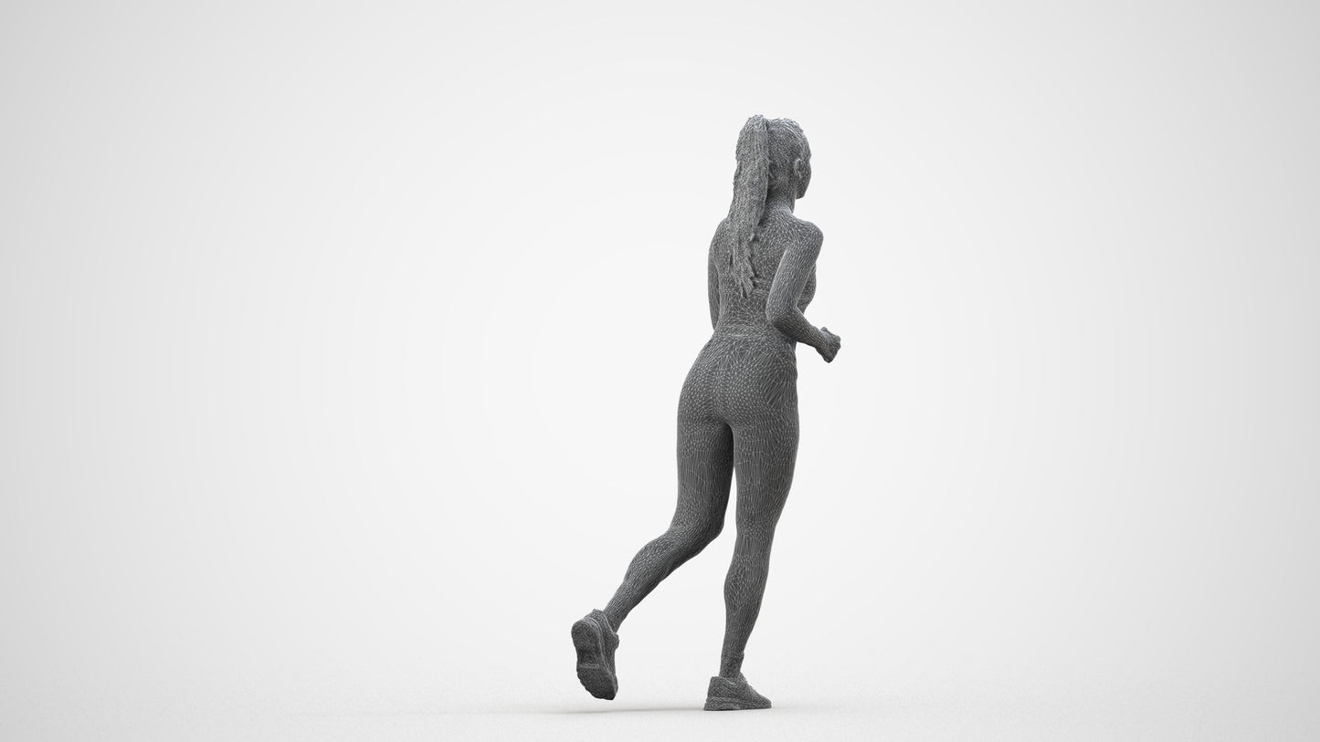 scanned 3D woman sport, photogrammetry people for Enscape and V-Ray, wireframe side view