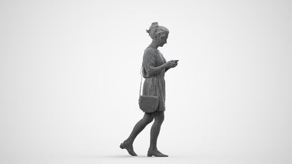 realistic 3D human woman casual walking, archviz people FBX OBJ for Blender, wireframe side view