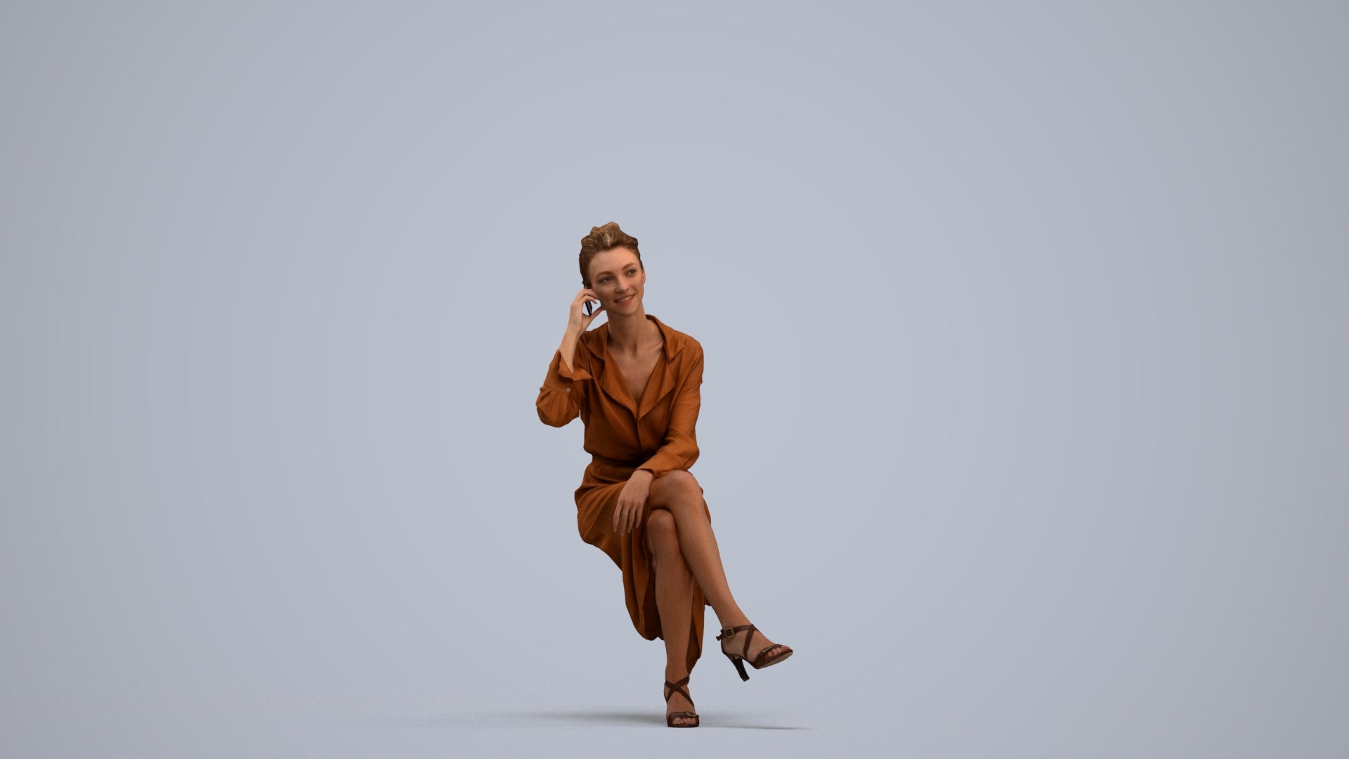 realistic 3D woman casual sitting, scanned archviz people for Blender and 3ds Max, standing pose render