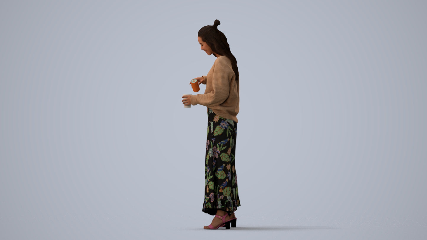 3D people model woman casual standing, scanned human for 3ds Max rendering, three-quarter view render