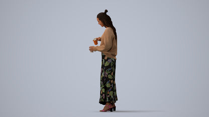 3D people model woman casual standing, scanned human for 3ds Max rendering, three-quarter view render
