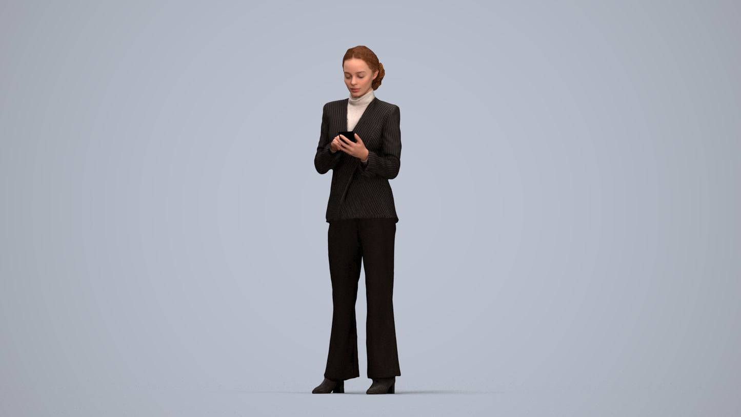 3D people model woman business, scanned human for 3ds Max rendering, top-down view render