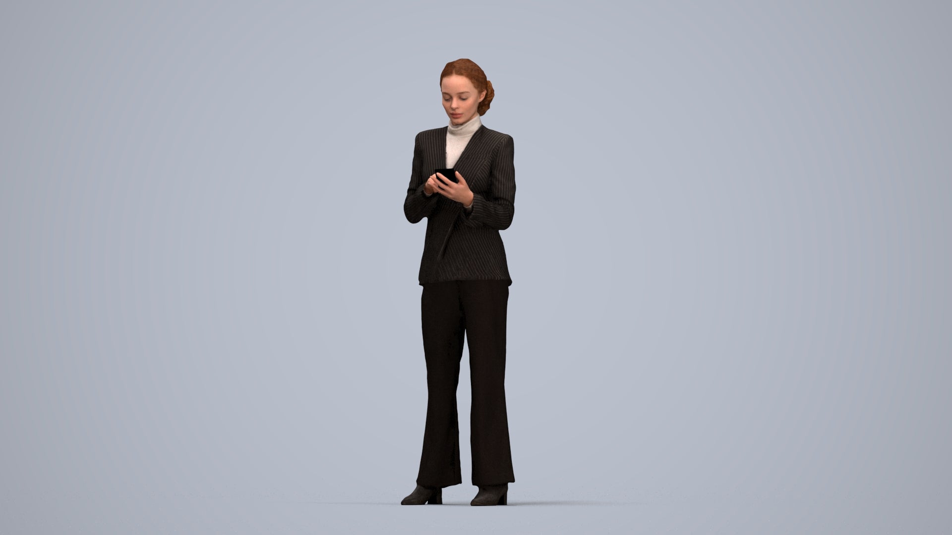 3D people model woman business, scanned human for 3ds Max rendering, top-down view render