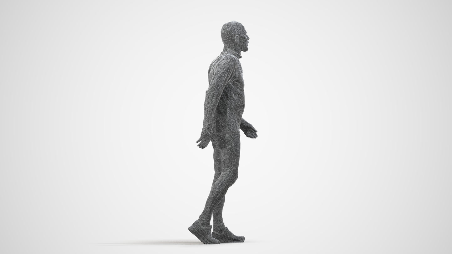 3D people model senior man sport, scanned human for 3ds Max rendering, wireframe side view