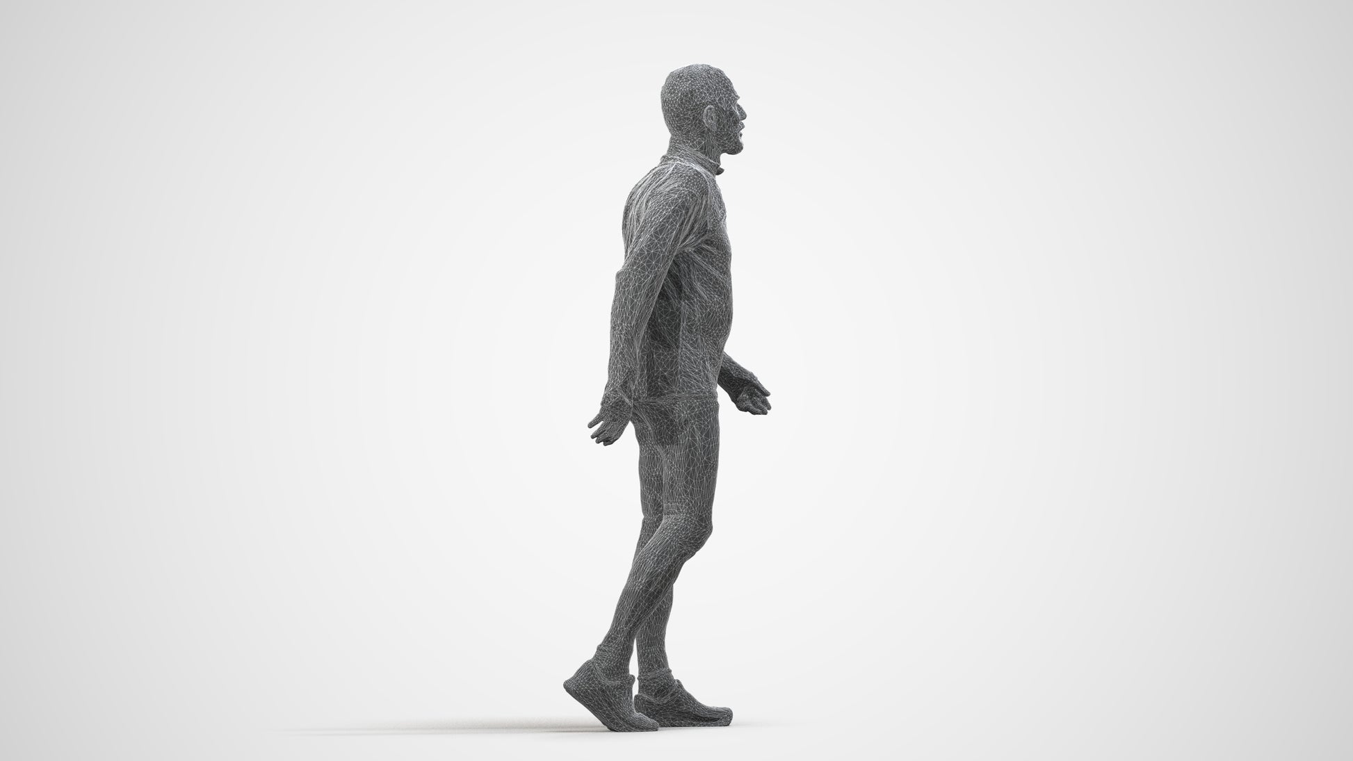 3D people model senior man sport, scanned human for 3ds Max rendering, wireframe side view