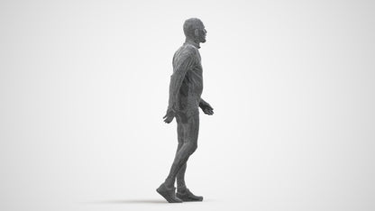 3D people model senior man sport, scanned human for 3ds Max rendering, wireframe side view