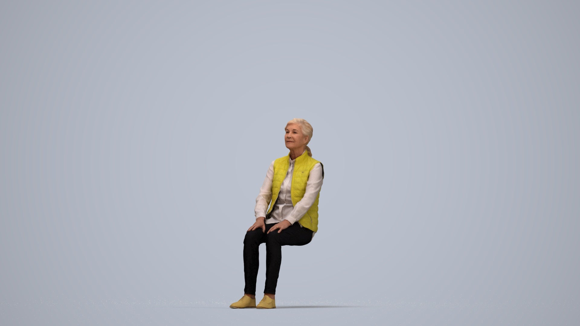 3D people model senior woman casual sitting, scanned human for 3ds Max rendering, top-down view render