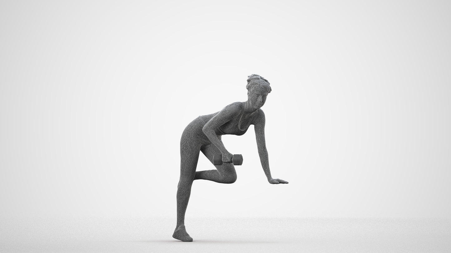 3D human model woman sport, photogrammetry scanned person for archviz, wireframe side view