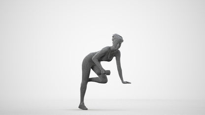 3D human model woman sport, photogrammetry scanned person for archviz, wireframe side view