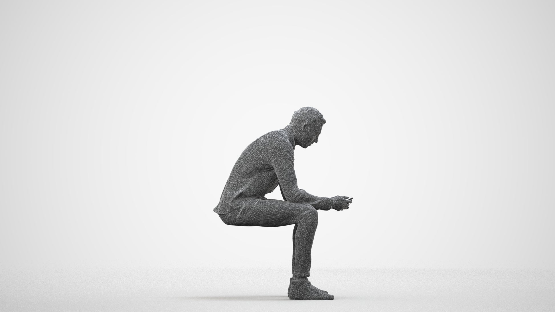 realistic 3D people man casual sitting, render-ready for V-Ray and Corona, FBX OBJ, wireframe side view