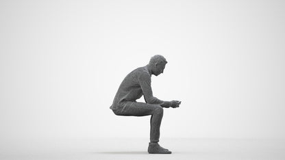 realistic 3D people man casual sitting, render-ready for V-Ray and Corona, FBX OBJ, wireframe side view