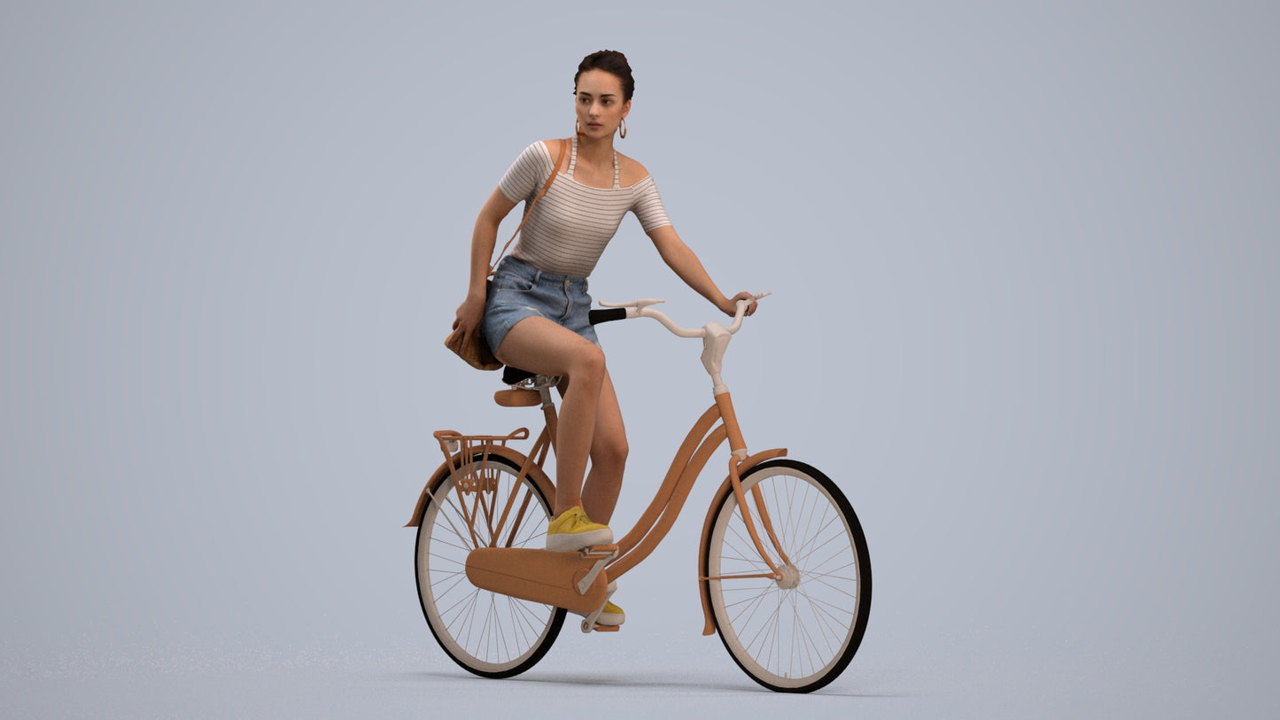 realistic 3D human woman casual cycling, archviz people FBX OBJ for Blender, standing pose render