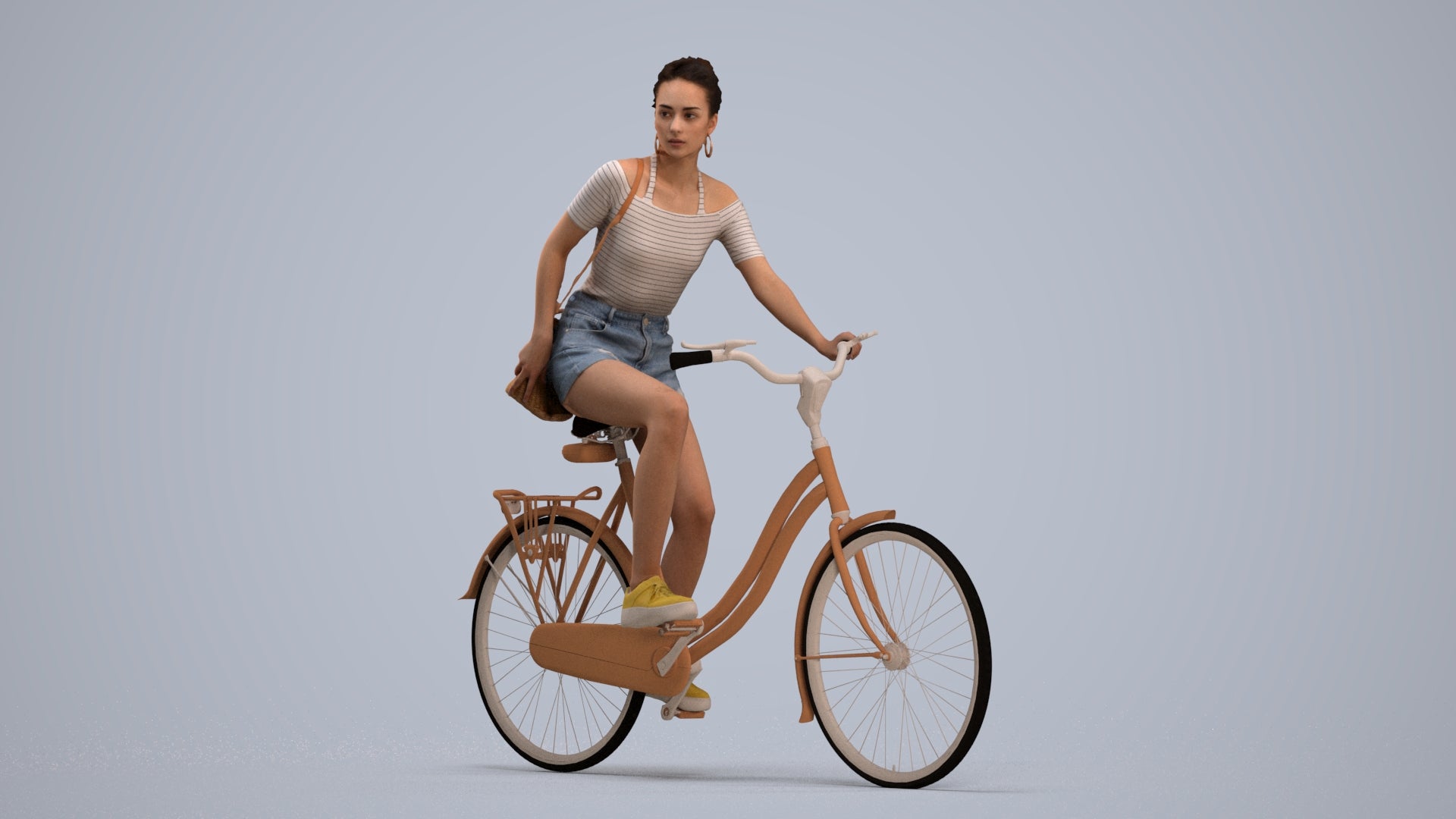 realistic 3D human woman casual cycling, archviz people FBX OBJ for Blender, standing pose render