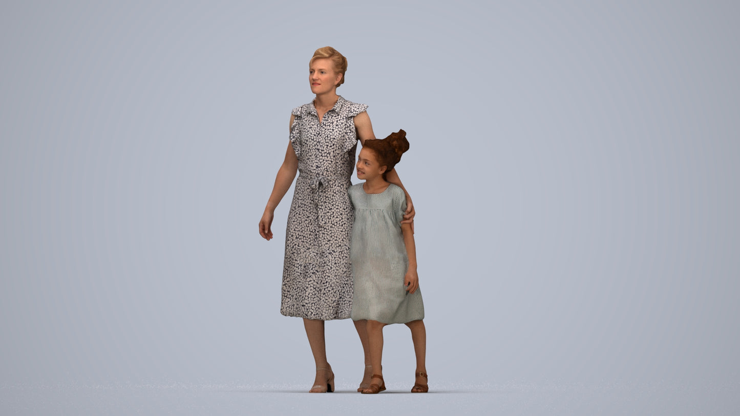 3D scanned girl kids casual, photorealistic archviz people for Enscape and SketchUp, top-down view render