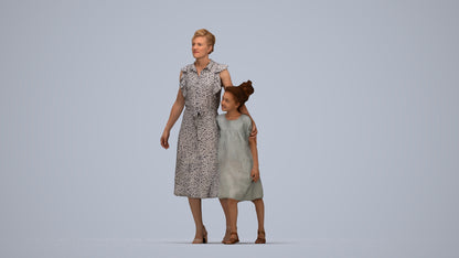 3D scanned girl kids casual, photorealistic archviz people for Enscape and SketchUp, top-down view render