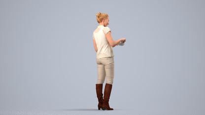realistic 3D woman casual standing, scanned archviz people for Blender and 3ds Max, side view render