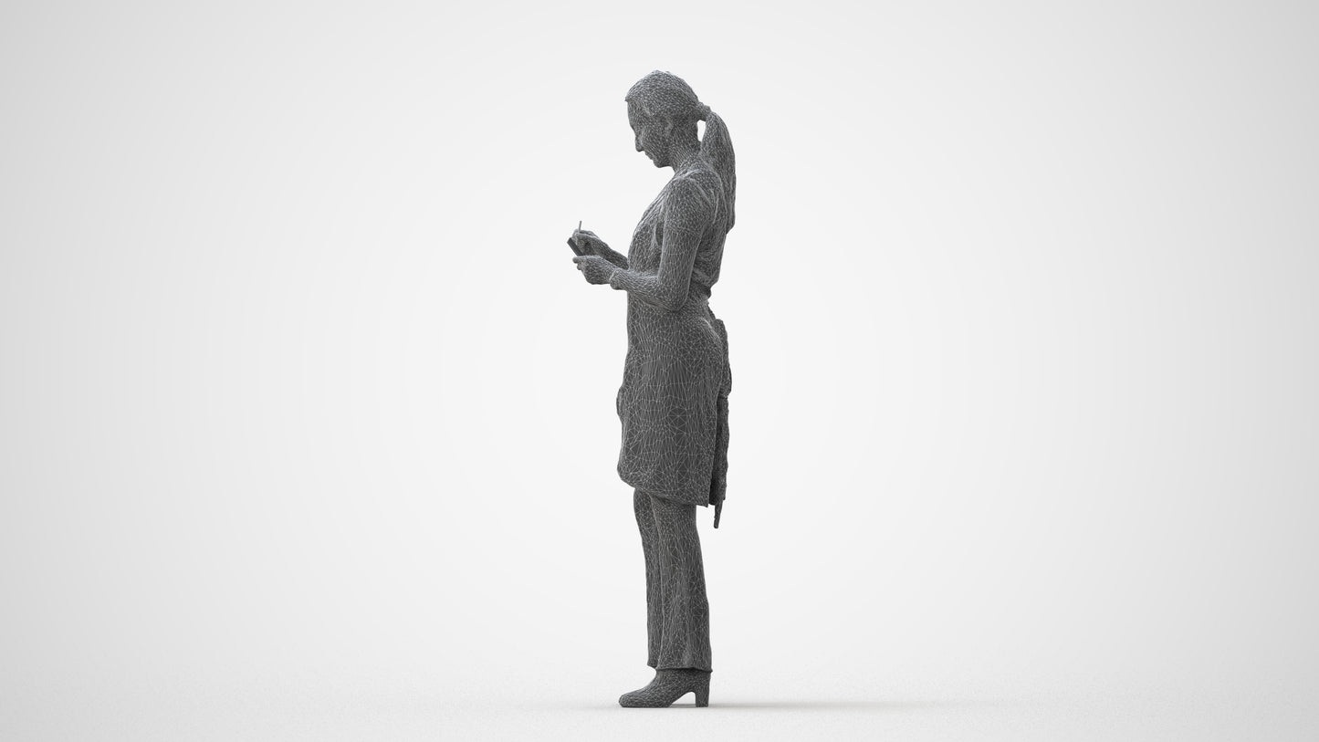 3D human model woman hospitality, photogrammetry scanned person for archviz, square thumbnail