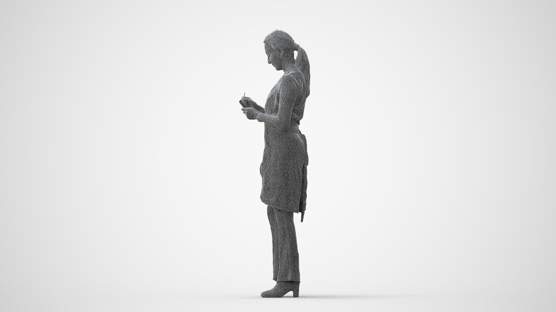 3D human model woman hospitality, photogrammetry scanned person for archviz, square thumbnail