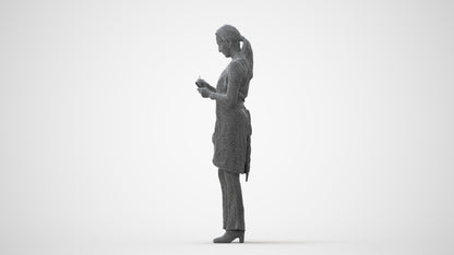 3D human model woman hospitality, photogrammetry scanned person for archviz, square thumbnail