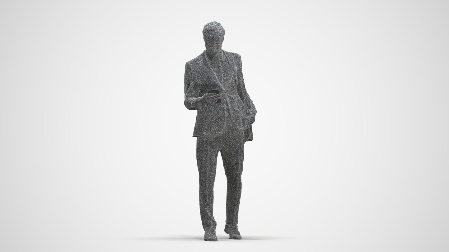 3D scanned man business formal, photorealistic archviz people for Enscape and SketchUp, three-quarter front view render