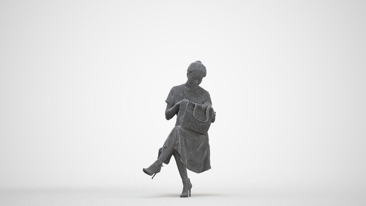 realistic 3D human woman casual mix, archviz people FBX OBJ for Blender, three-quarter front view render