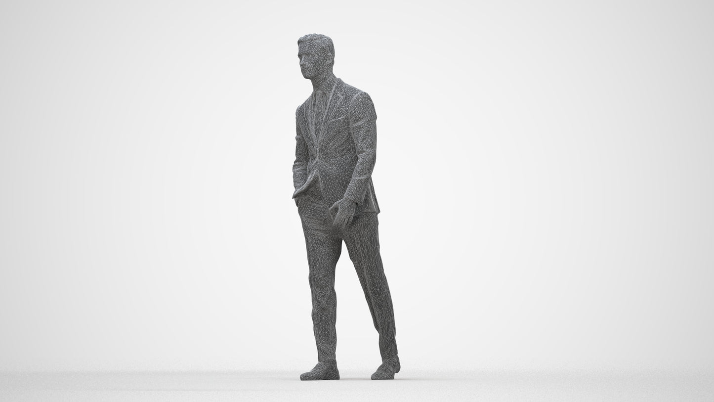 scanned 3D man business, photogrammetry people for Enscape and V-Ray, wireframe back view
