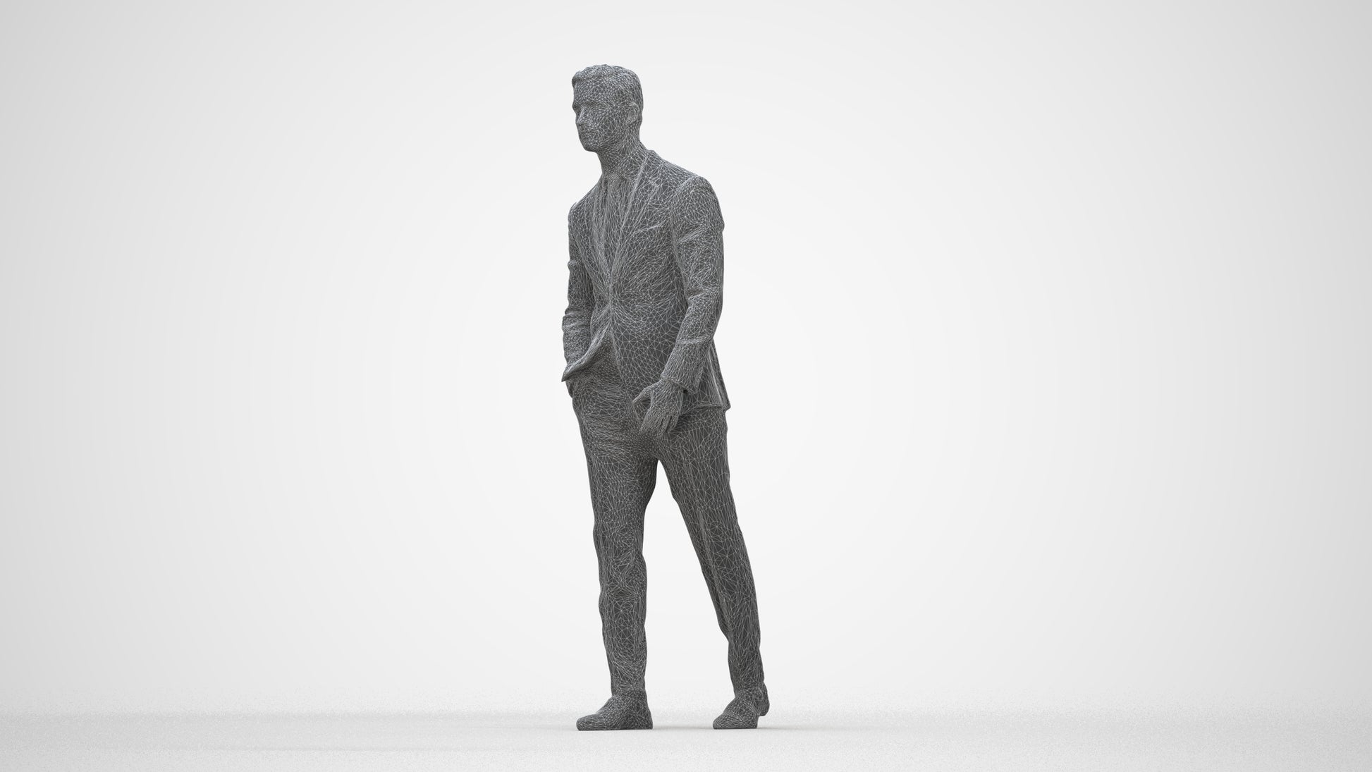 scanned 3D man business, photogrammetry people for Enscape and V-Ray, wireframe back view